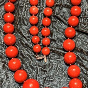Ben-Amun Cherry Red Graduated Bead Necklace 36" Vintage Look Lobster Clasp Rock
